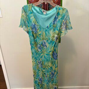 Size 12 silk chiffon tropical print midi dress